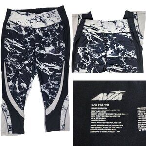 Avia Womens Large 12-14 30x22 Marble Print Capri Leggings Pants Mesh Leg Panels